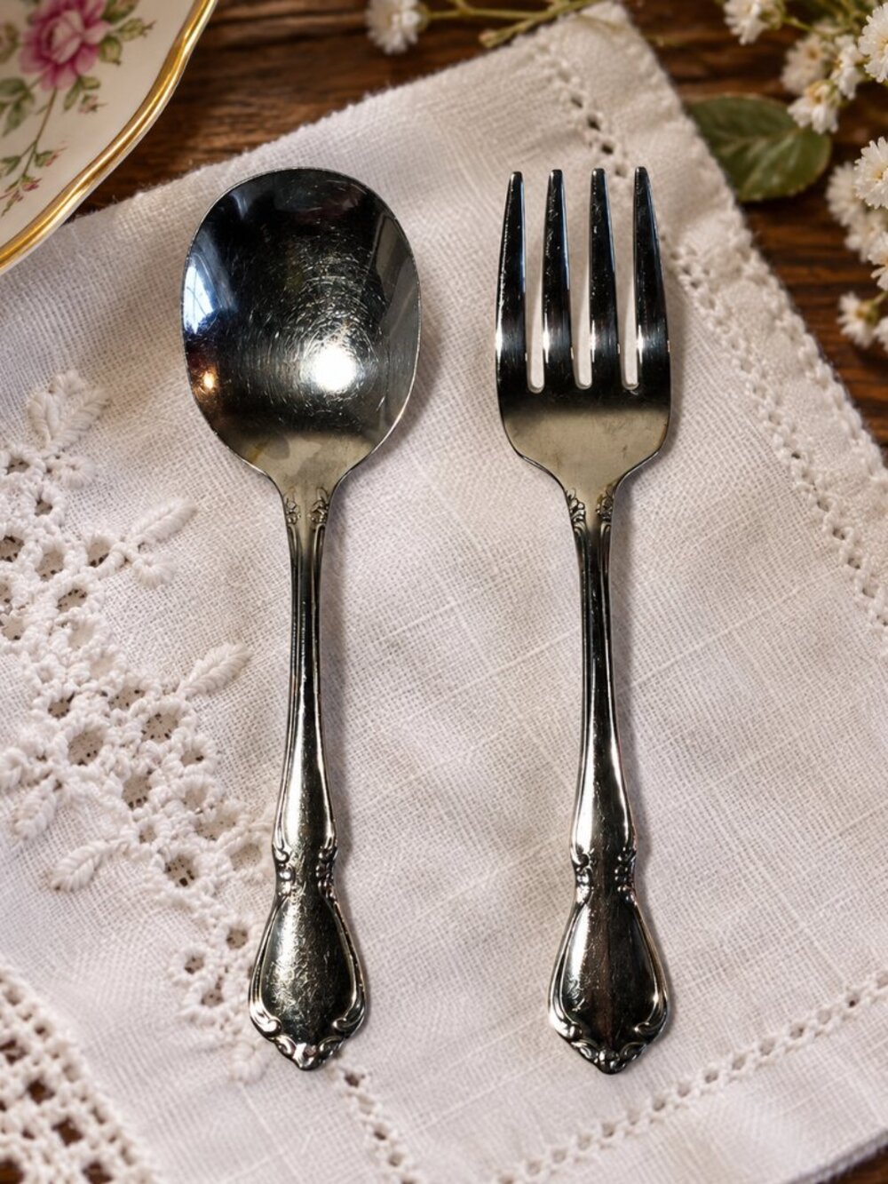 Vintage Oneida Oneidacraft Deluxe Chateau Baby Spoon & Fork 4.5" Stainless Steel